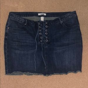 Lace up jean skirt